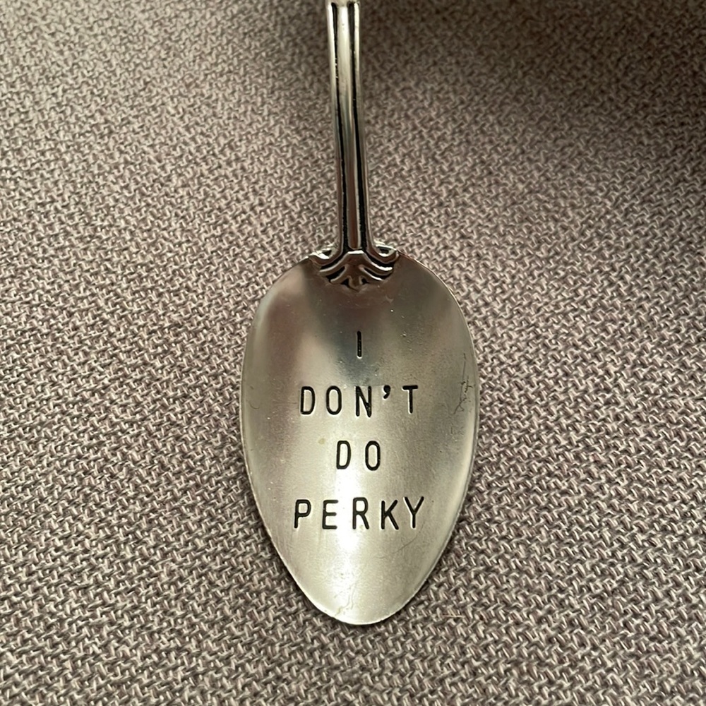 Mud Pie I DON’T DO PERKY Engraved or Stamped Spoon Coffee Spoon Humorous